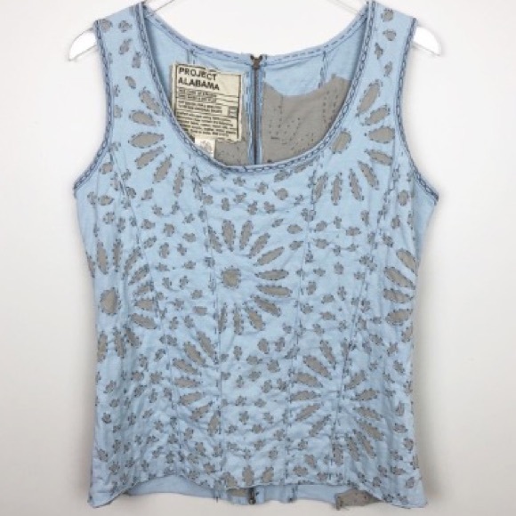 Anthropologie Tops - Anthropologie | Blue Embroidered Sleeveless Top